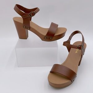 Soda Tan Platform‎ Chunky Heel Bronze Accents 70s Festival Strap Ankle - 8.5